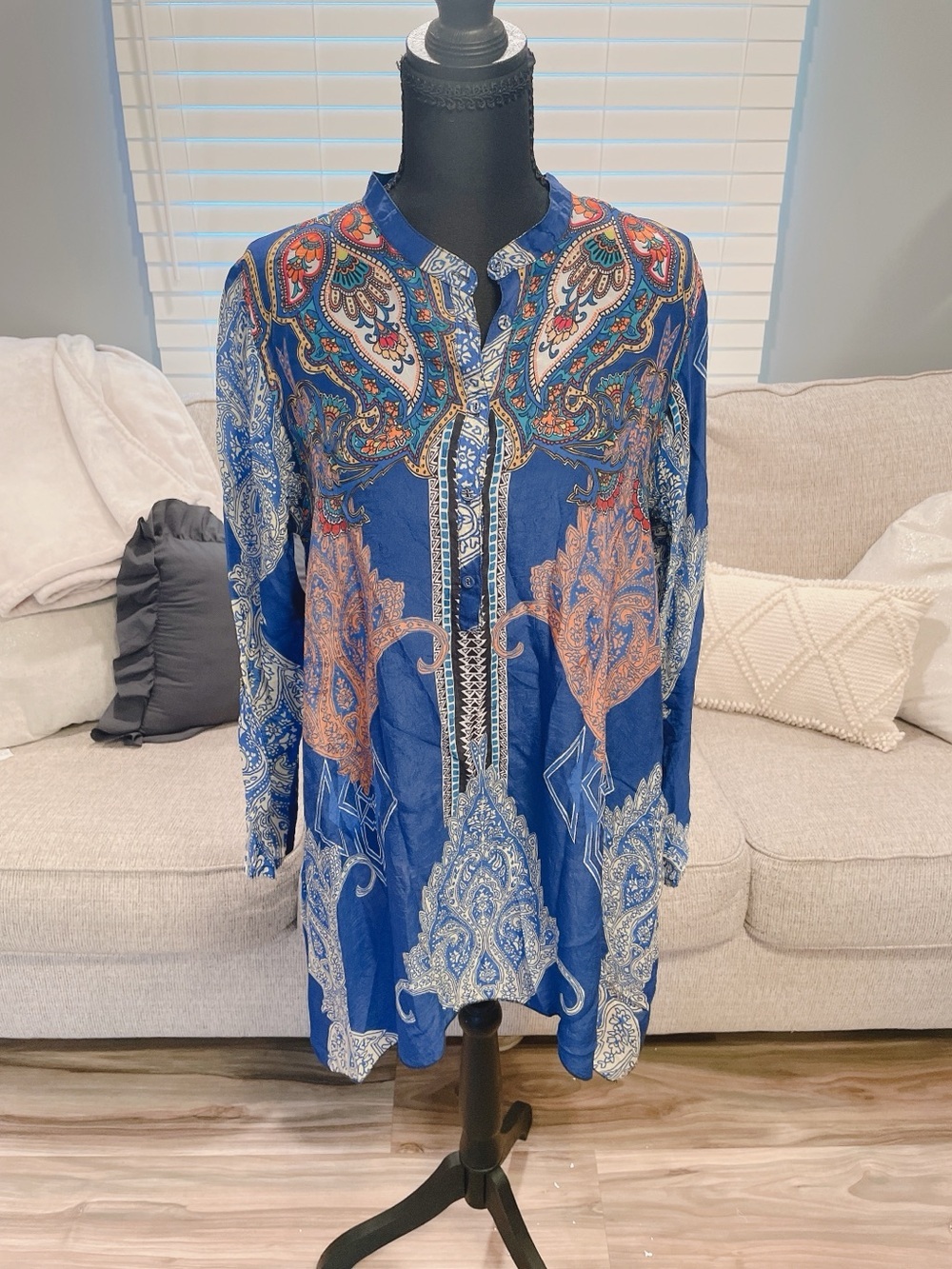 Johnny Was Blue Paisley Print Tunic Size M